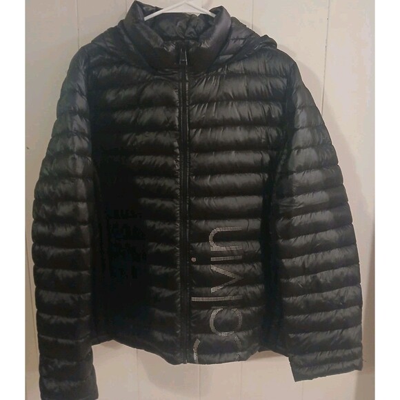 Calvin Klein Women's XXL Black Jacket Lightweight Packable Quilted  Down Hooded - Picture 1 of 6